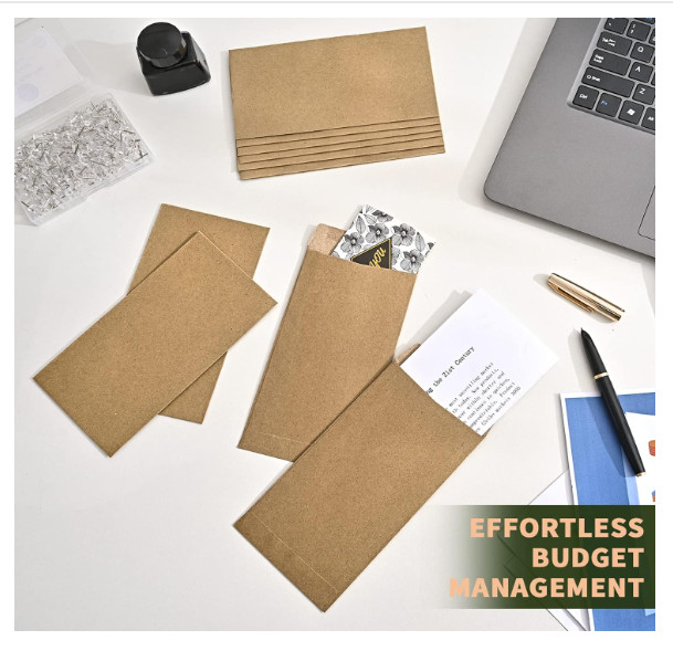 100 Pack Kraft Cash Envelopes for Budgeting, 6.7 x 3.5 Inch Large Pack