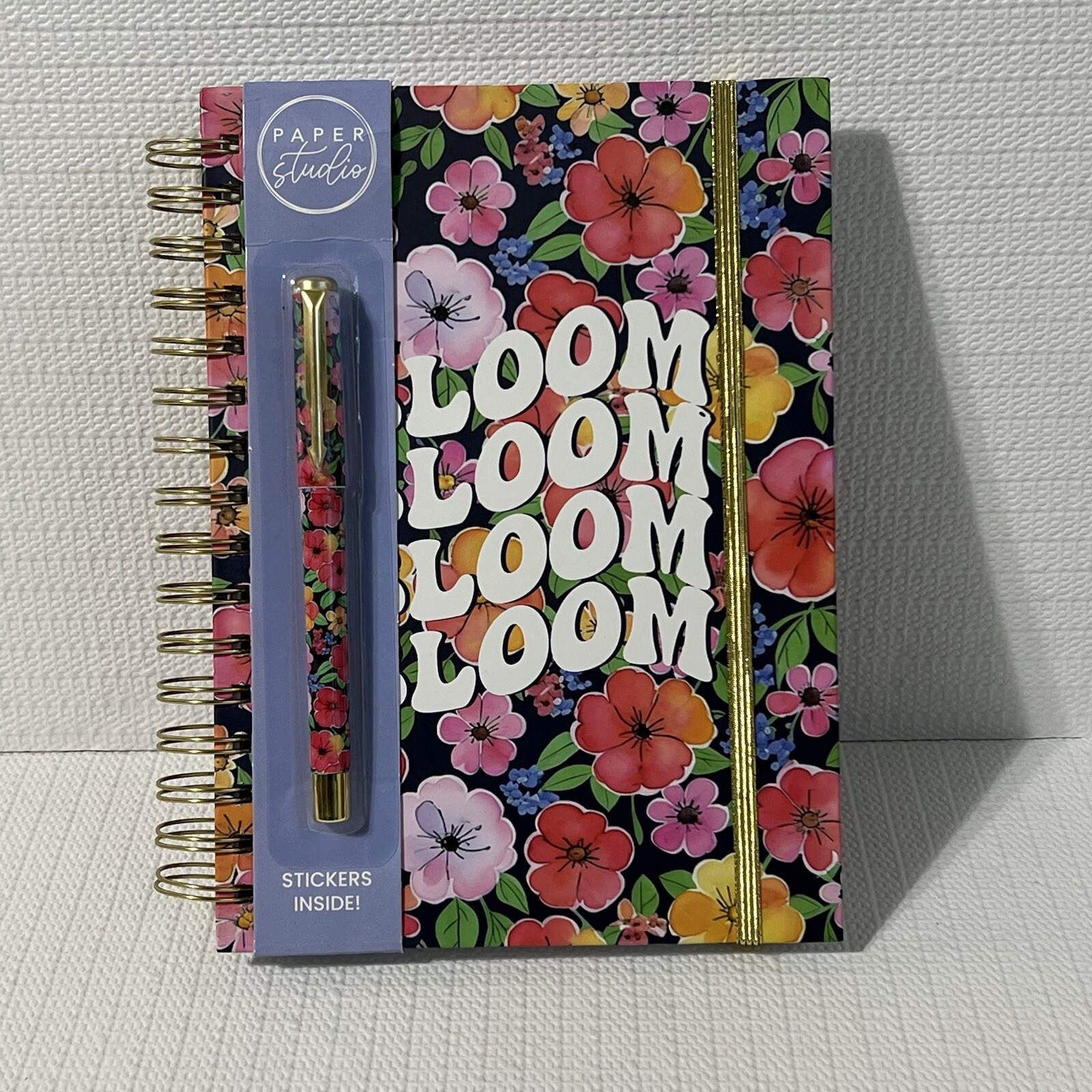 BLOOM Hardcover Spiral Notebook Journal Pen Sticker Set Colorful Lined Flowers
