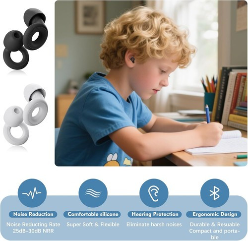 NEW Reusable Silicone Ear Plugs Noise Blocking Earplugs For Sleep, Study & Work