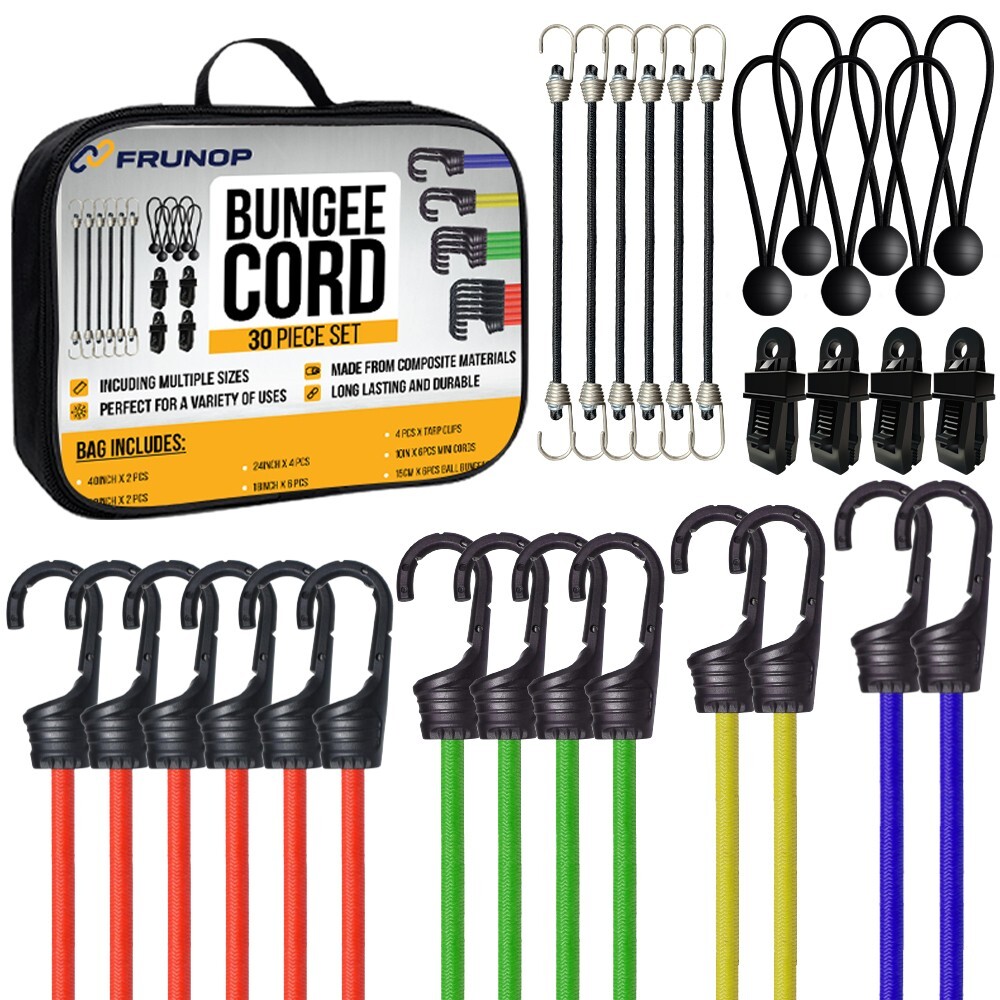 Frunop 30-Piece Heavy duty Assorted Bungee Cords Set Includes 10″, 18″, 32″, 40″