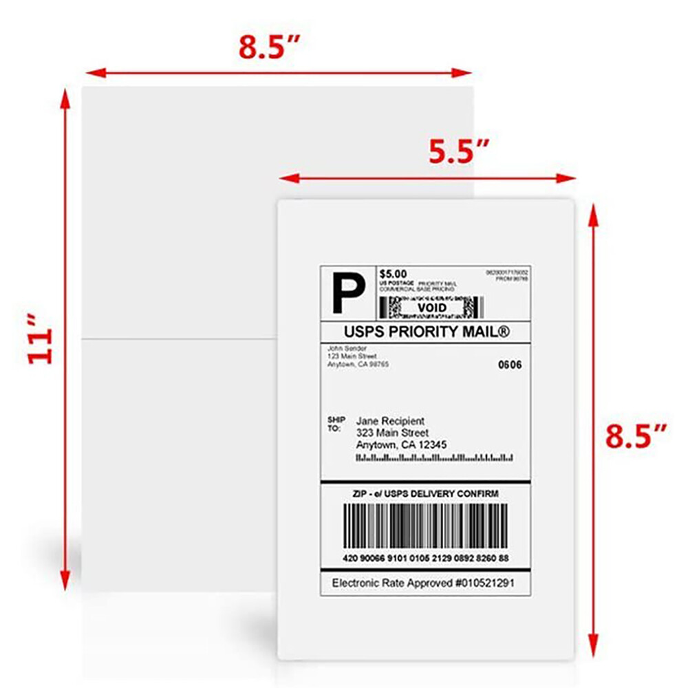50-1000 Shipping Labels Half Sheets Blank 8.5″ x 5.5″ Self Adhesive 2 Per Sheet