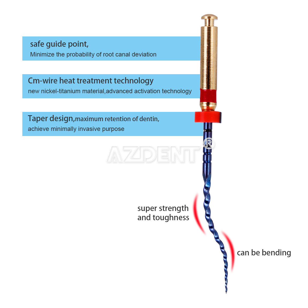 AZDENT Dental Endo Rotary Heat Activated Files Gold Taper NITI Engine Use 25mm