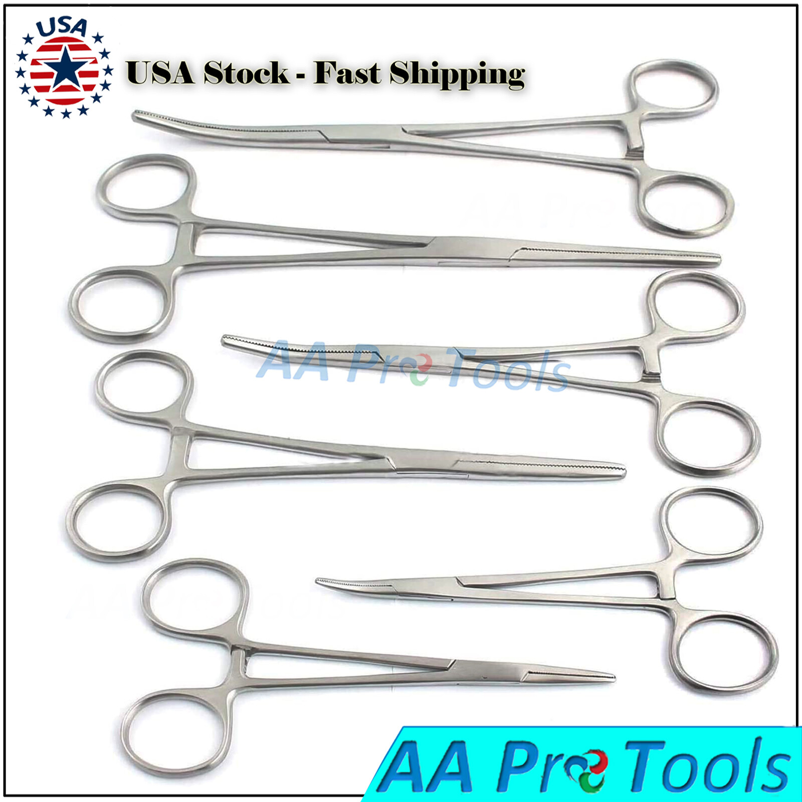 HEMOSTAT Set 5″ 6″ 8″ Curved/Straight – 6 Pack