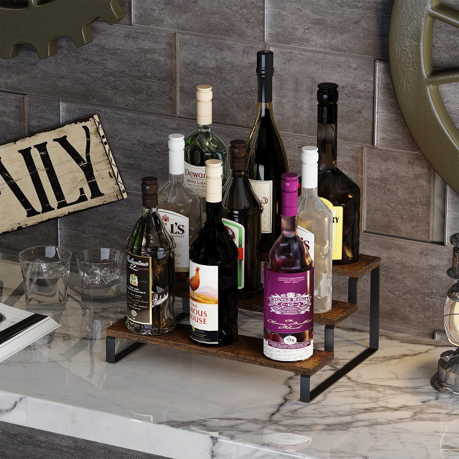 3 Tier Wooden Display Riser Stand Perfume Spice Rack Organizer Rustic Shelf 11.4