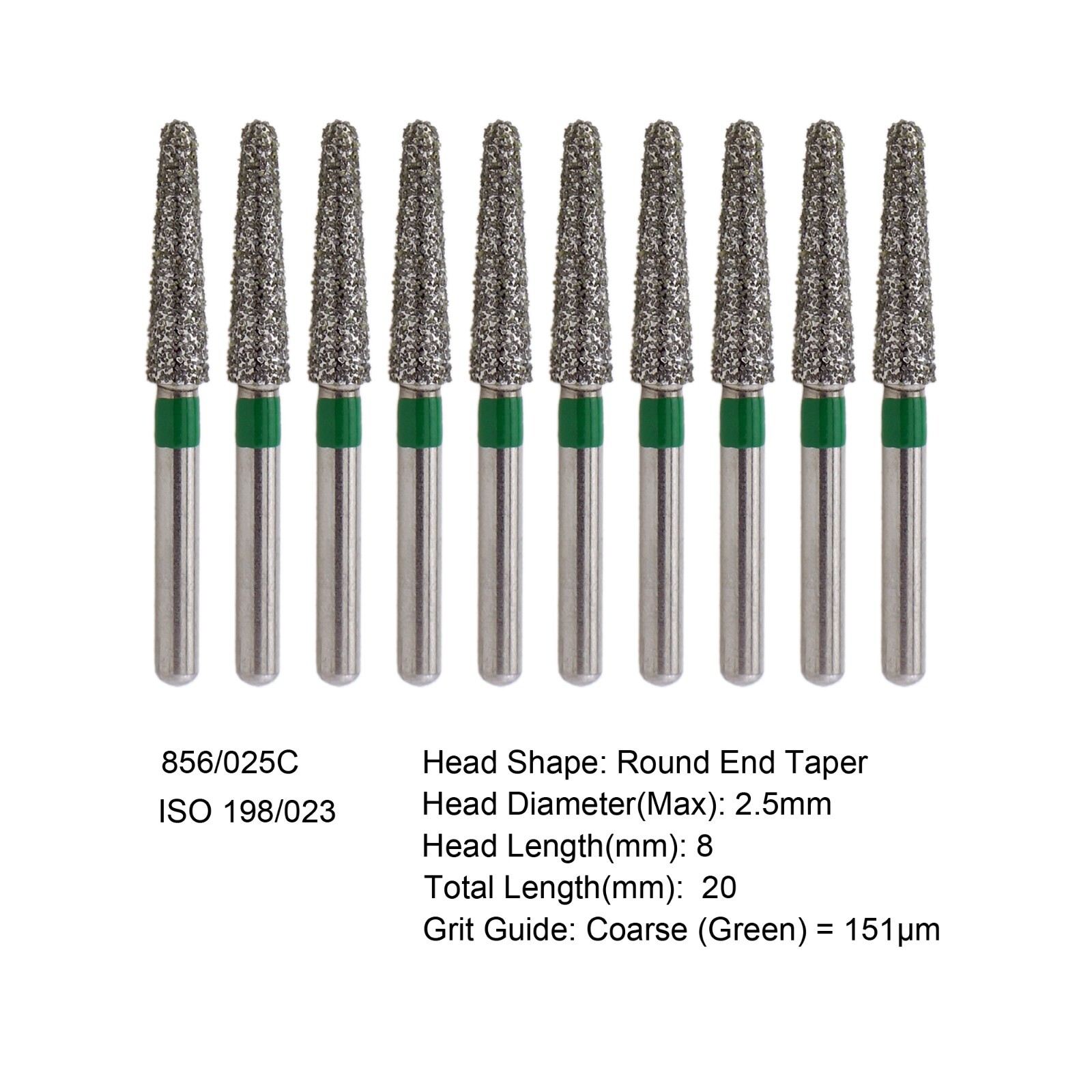 Diamond Dental Burs 856/025C High Speed FG Shank for Implant & Crown Prep 2.5mm