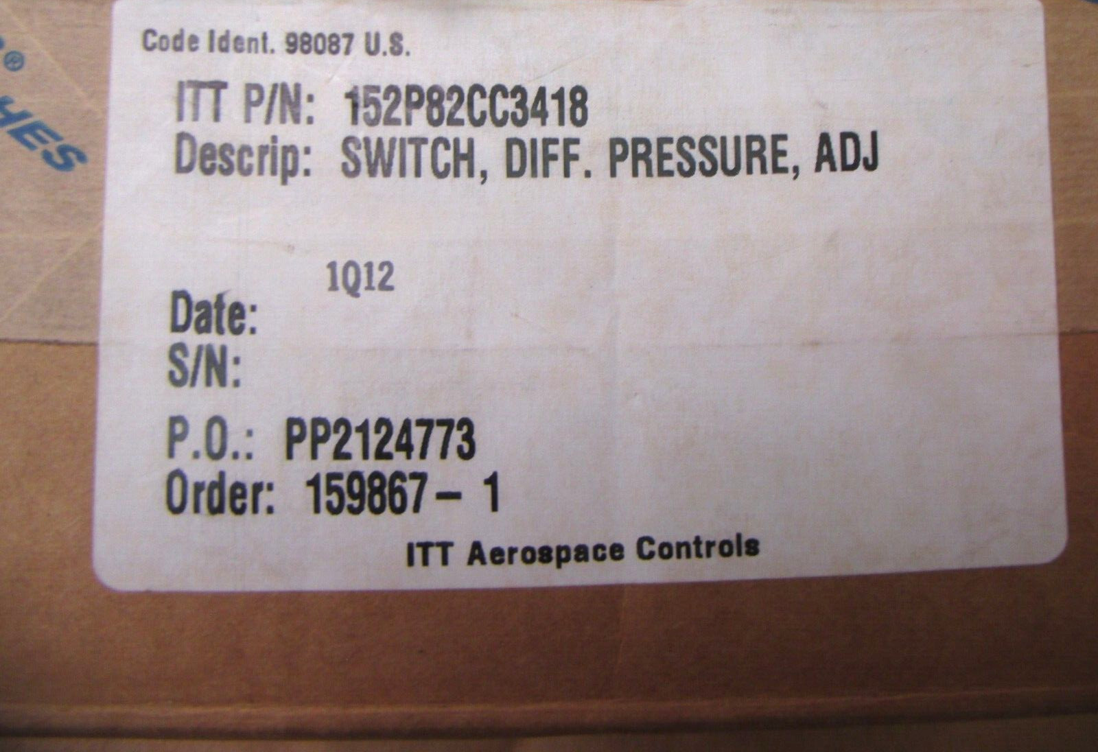 ITT Neo-Dyn 152P82CC3418 Pressure Switch 49600HI