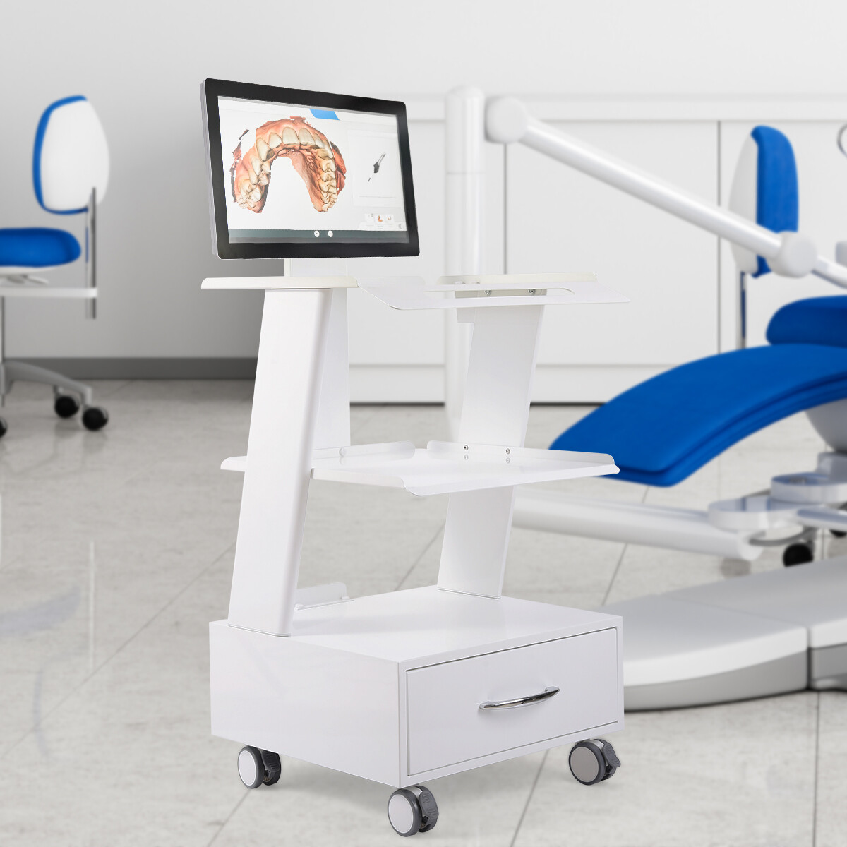 Medical Dental Lab Trolley Cart Intraoral Scanner Mobile Cart Clinic Laptop Rack