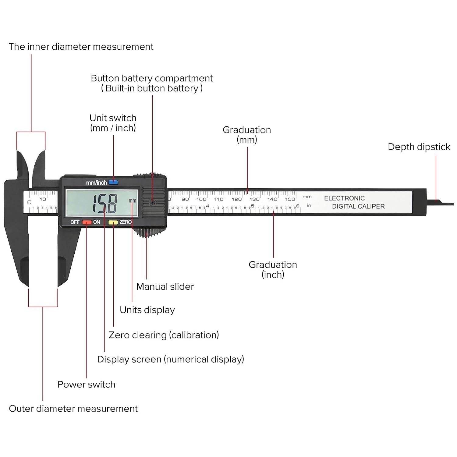 6″ 150mm Digital Caliper Micrometer LCD Gauge Vernier Electronic Measuring Tool