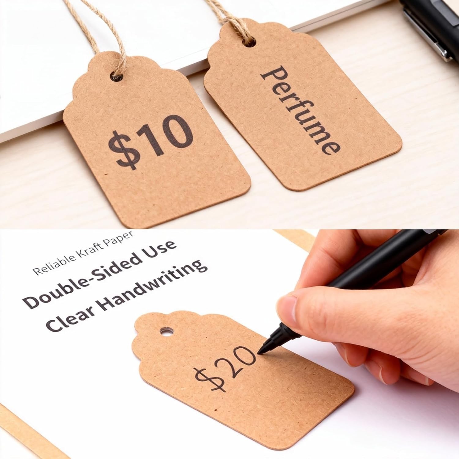 600 PCS Pre-Strung Key Tags with String Attached, Brown Kraft Paper Key Labels,