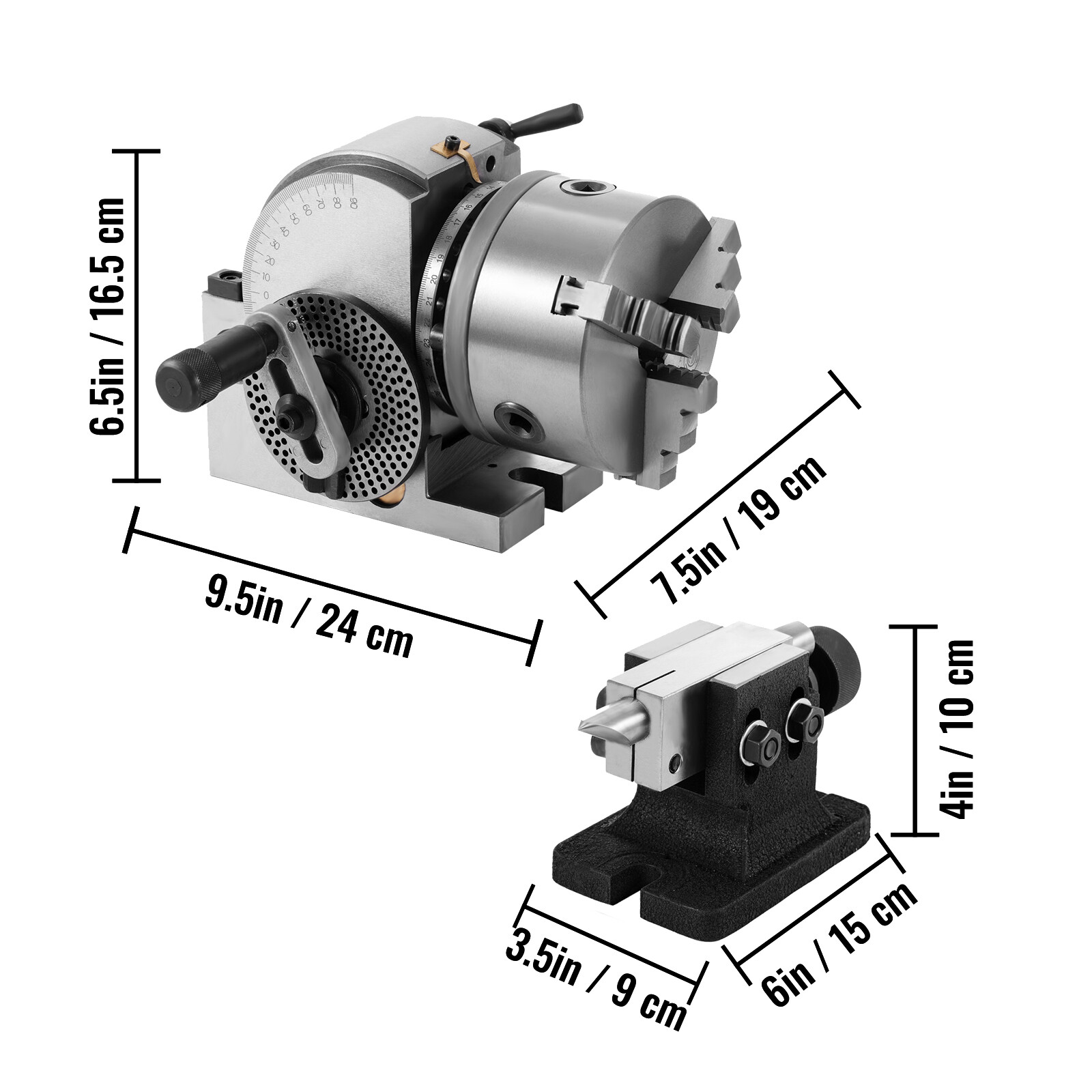 VEVOR BS-0 Semi 5″ Indexing Dividing Head 3-Jaw Chuck Tailstock For CNC Milling