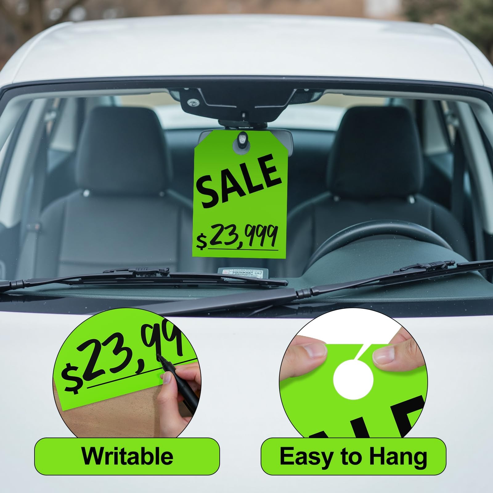 120 Pack Green 8.3×11.2 Inch DoubleSided Hanging Car Mirror Sale Tag Supply