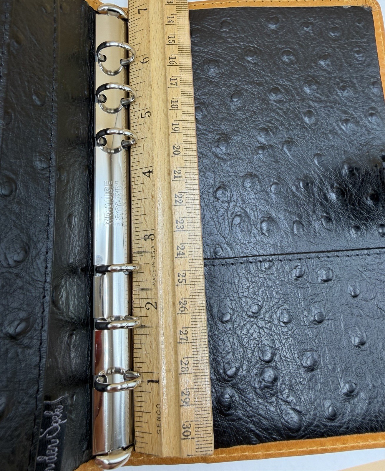 VDS Vander Spek Leather Planner Organizer 6 Rings Cognac Ostrich Interior