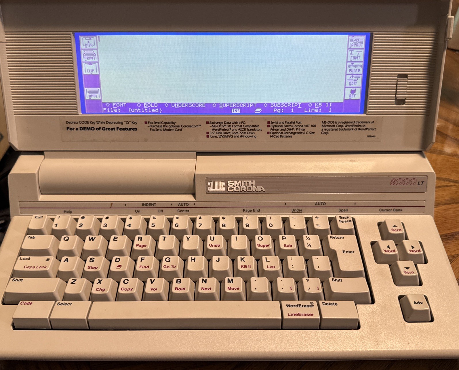 Smith Corona PWP 8000 LT Laptop Personal Word Processor Tested Working