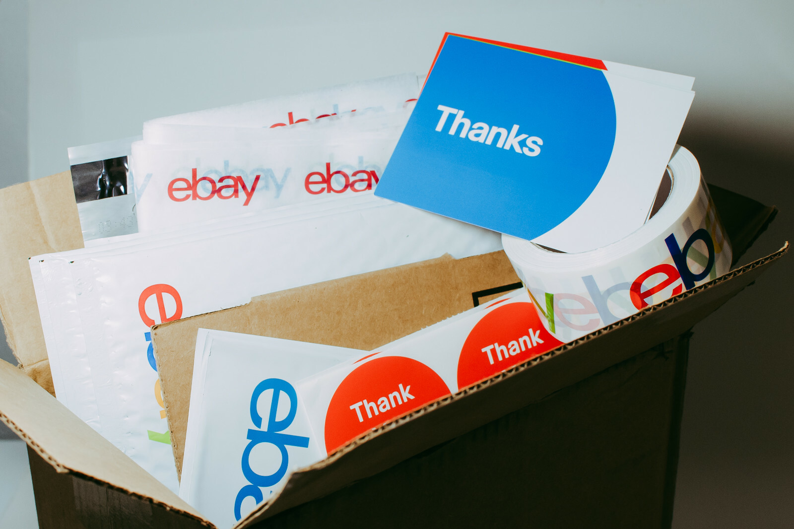 39 Ebay Branded Shipping Supplies STARTER KIT Box Envelopes Tape Tissue Postcard