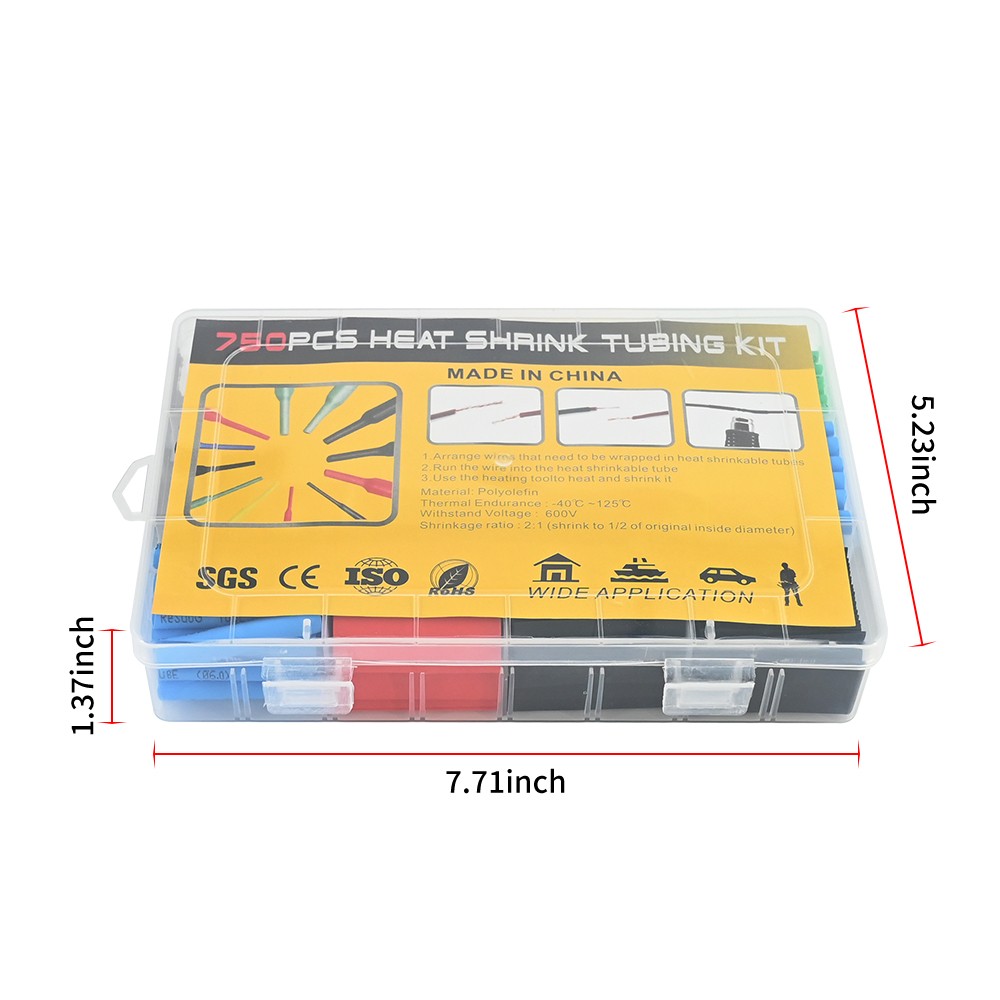 750 x Heat Shrink Tubing Kit Wire Shrink Wrap Tubing Shrink Ratio 2:1