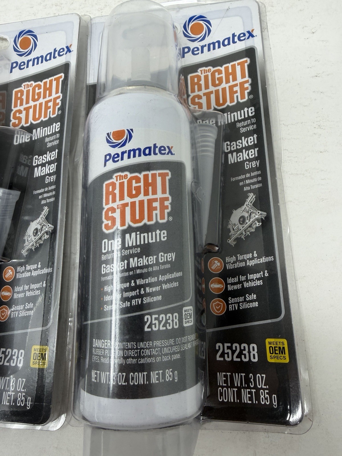 3 pack Permatex 25238 The Right Stuff 1 Minute Grey Gasket Maker, 3 oz
