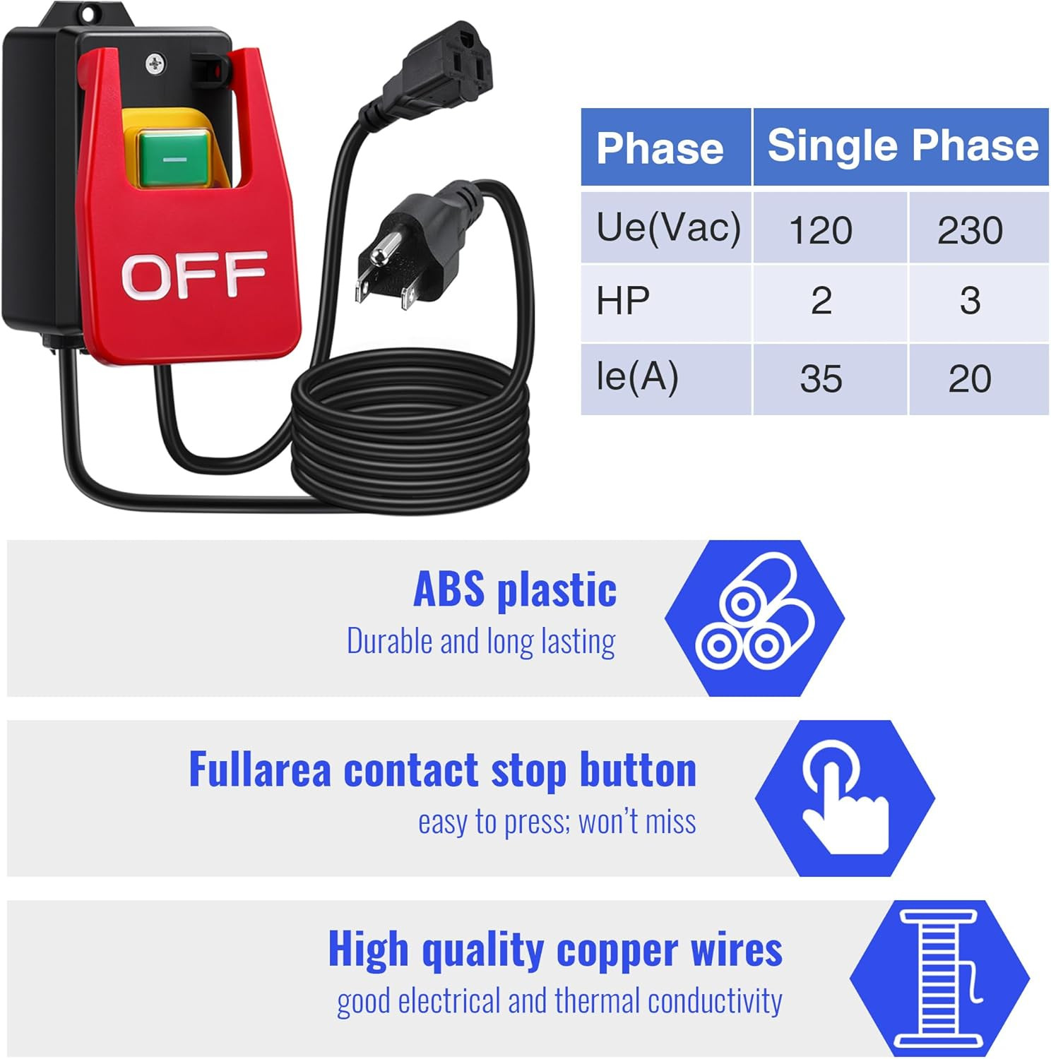 1 Pack 120/230V Single Phase On/0Ff Switch, 120V 2HP Router Table Switch with La