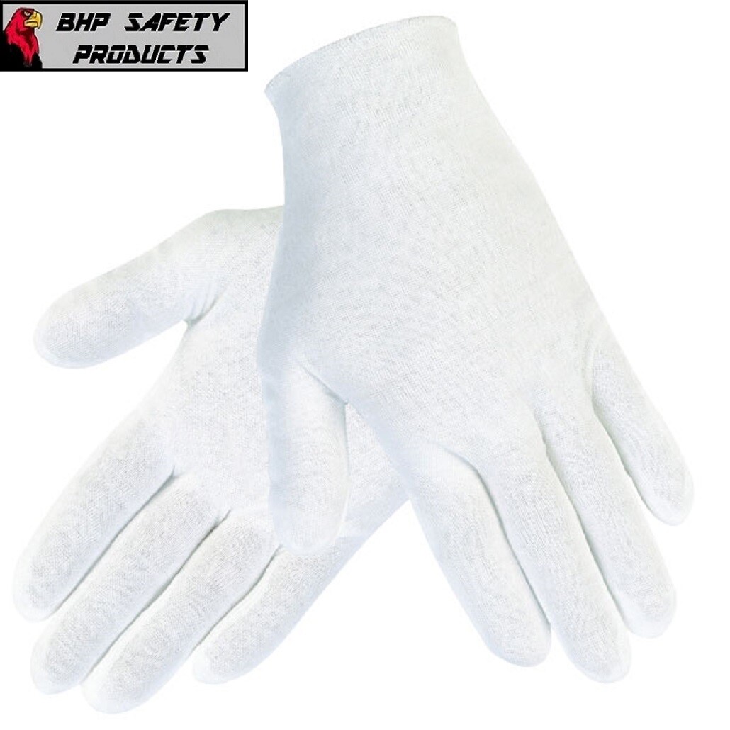 24 PAIR WHITE INSPECTION COTTON LISLE GLOVES COIN JEWELRY LIGHTWEIGHT