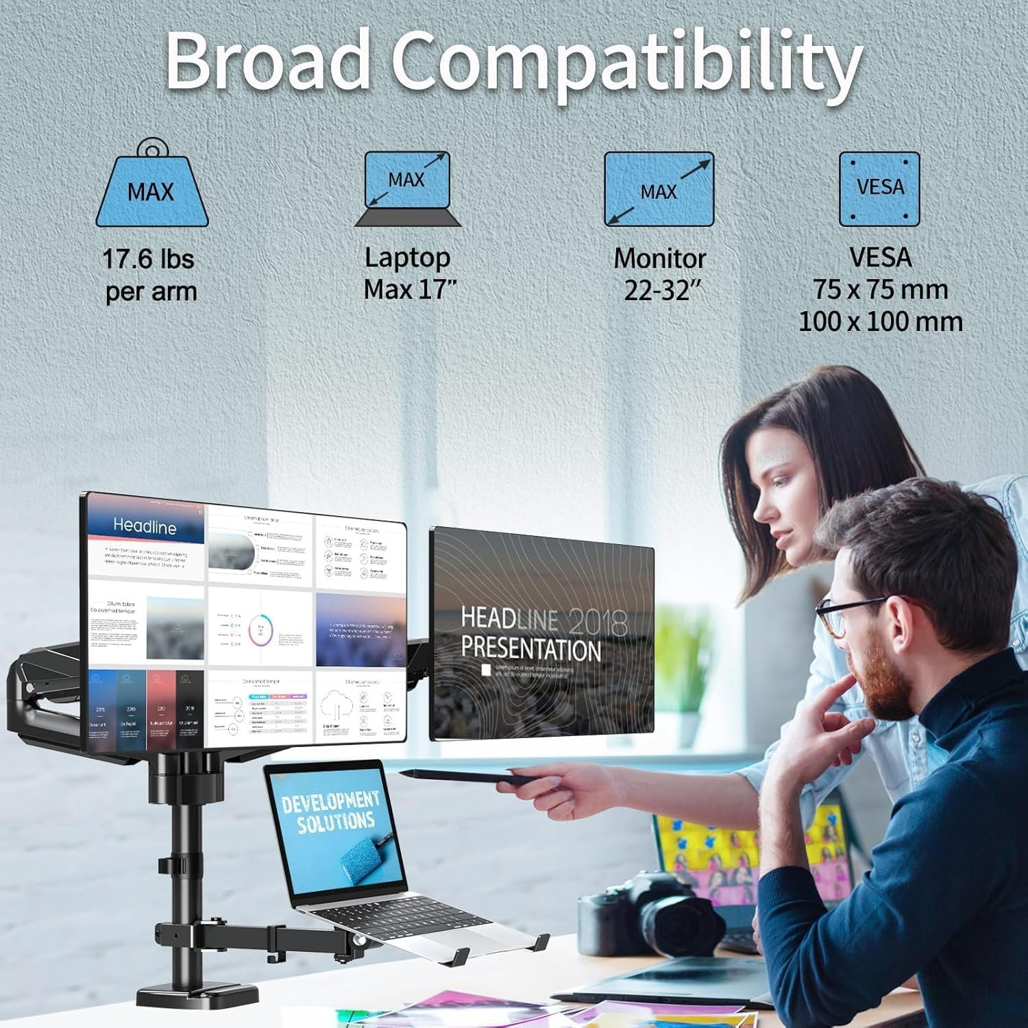 MOUNTUP Dual Monitor and Laptop Mount, Adjustable Monitor Stand for 2 Max 27″…