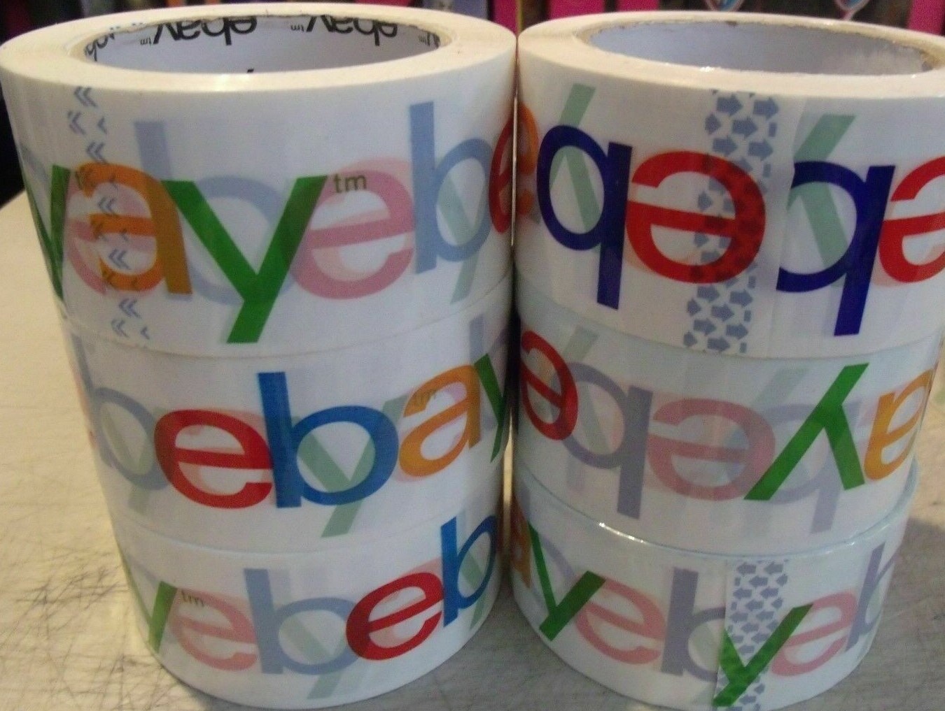 6 ROLLS OF OFFICIAL EBAY BRANDED TAPE PACKING SHIPPING SUPPLIES 75′ x 2″