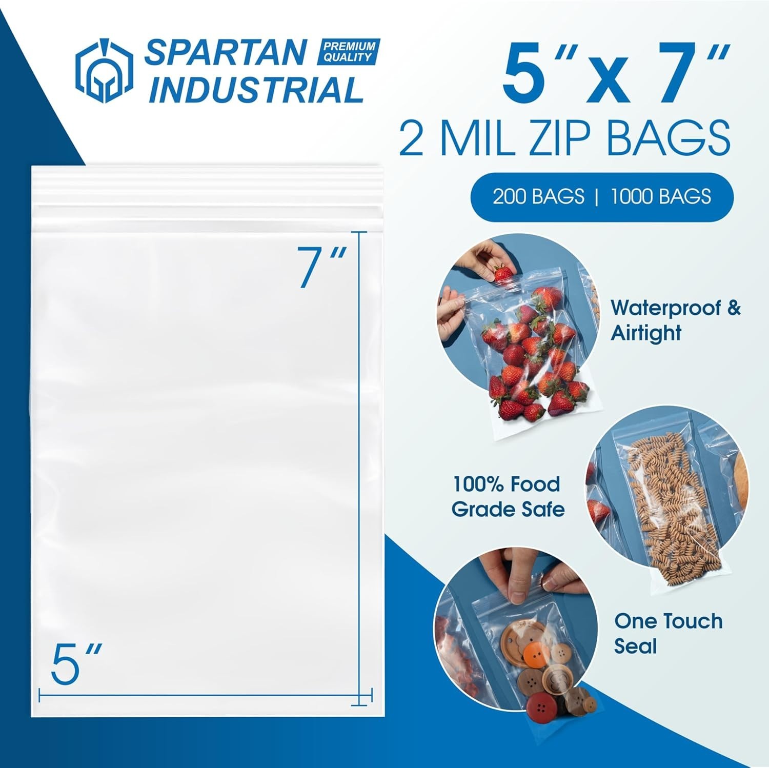 Quality 5″ x 7″ 200 Count Resealable Plastic Poly Bags – Waterproof & Secure