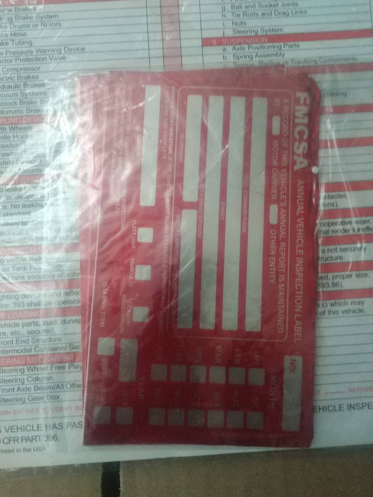 10 PACKS! Annual Vehicle Inspection Report With Red Aluminum, FMCSA