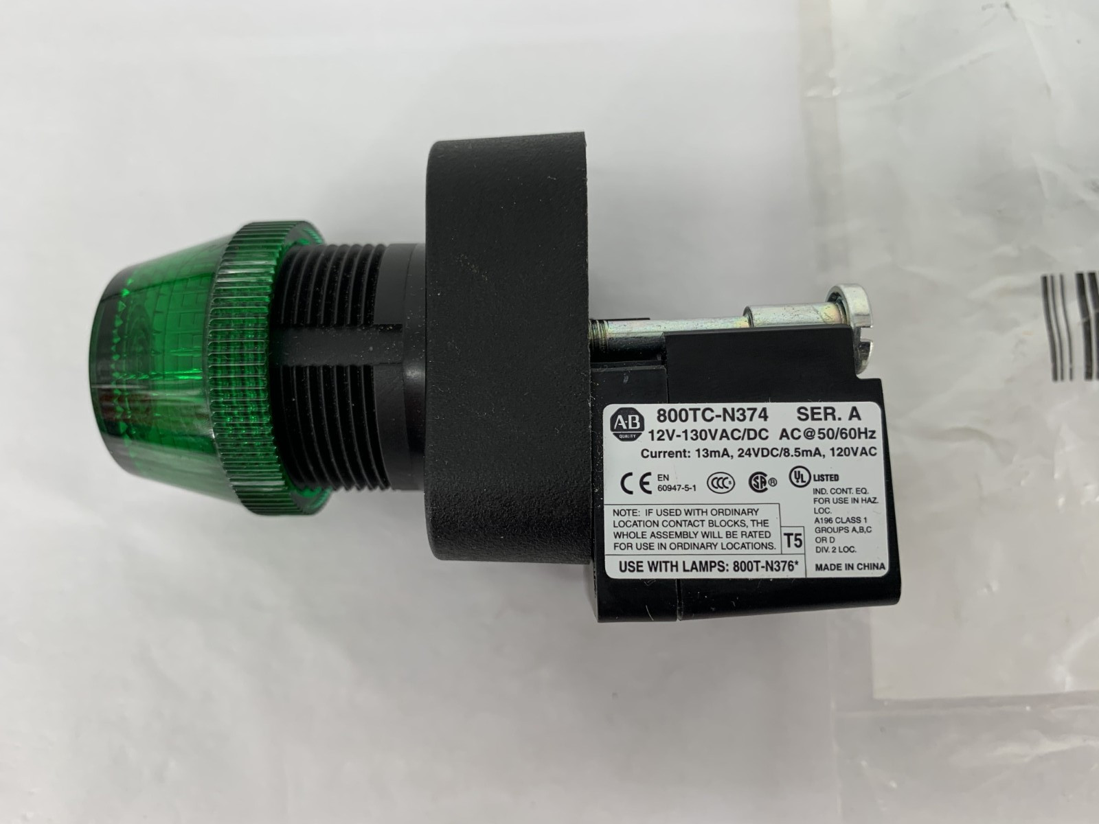 Allen-Bradley 800H-QRH2G Pilot Light Green w/800TC-N374 Power Module 12-130VAC
