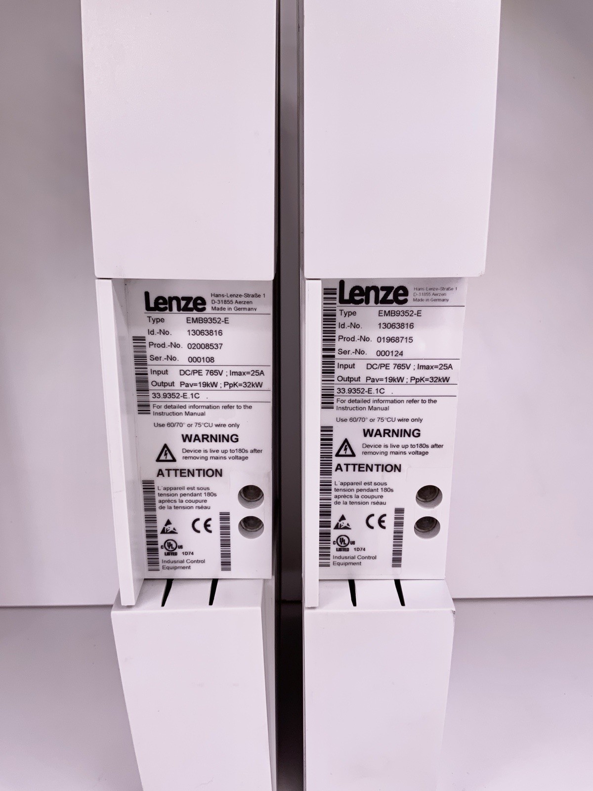 Lot of 2 : Lenze EMB9352-E Servo Drive, Brake Module 765VDC 25A 19kW