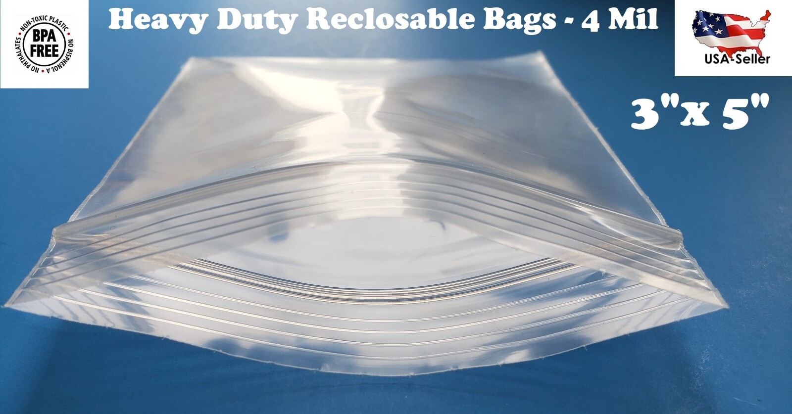 3″x 5″ Clear 4 Mil Plastic Zip Seal Bag Reclosable Top Lock 4Mil Small Baggie