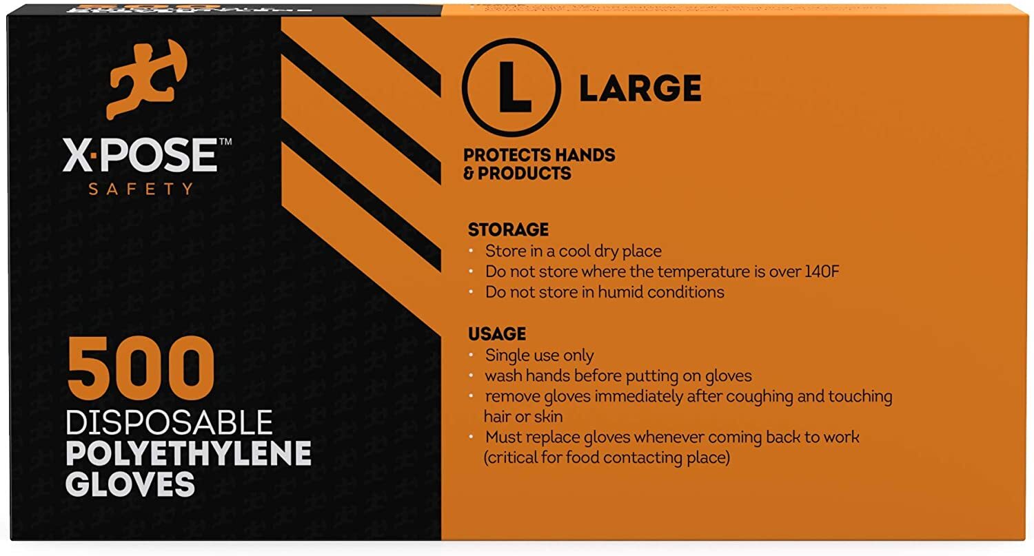 500 Clear Poly Gloves -Single Use, Transparent, Non Latex, Size Large