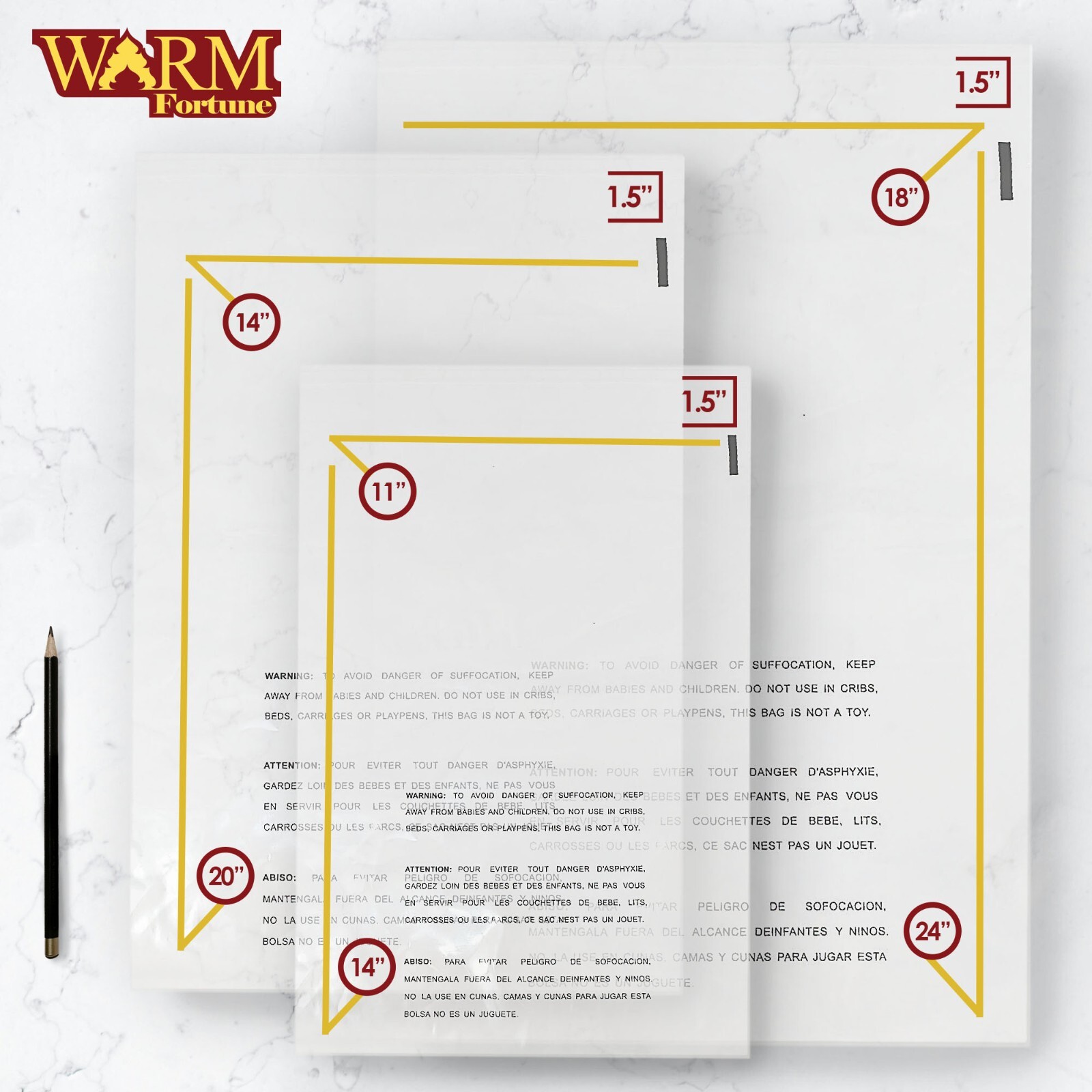 WF Clear Poly Bag 100 Self-Sealing Suffocation Warning Mailer Bags