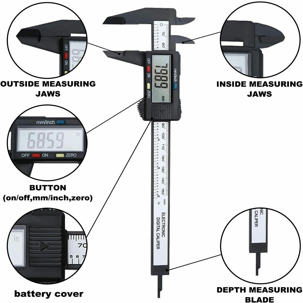 6”LCD/150mm Digital Vernier Caliper Micrometer Measure Tool Gauge Ruler Plastic