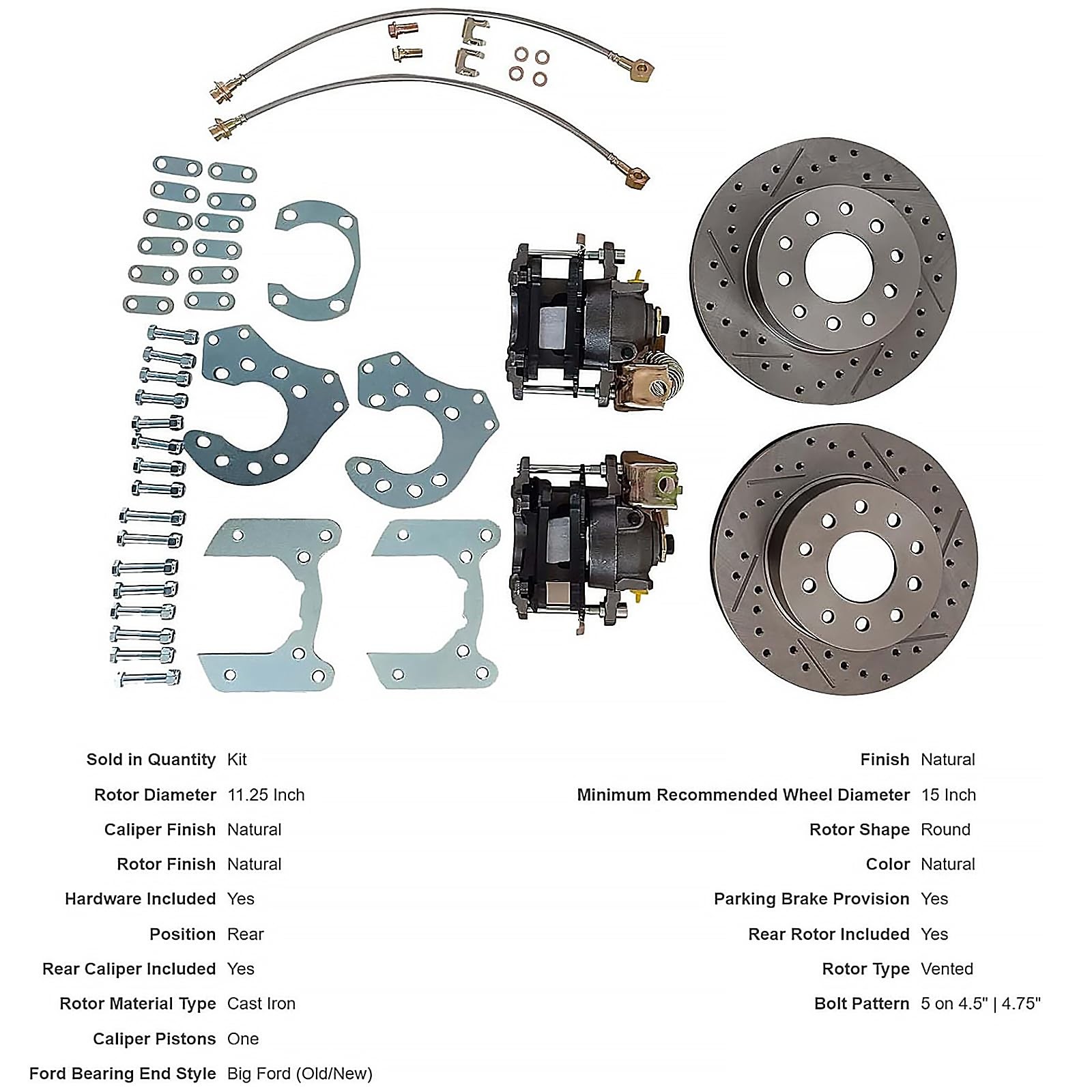 Bolt-On Disc Brake Kit for Ford 9-Inch Rear End W/Currie Axles, E-Brake Rotors