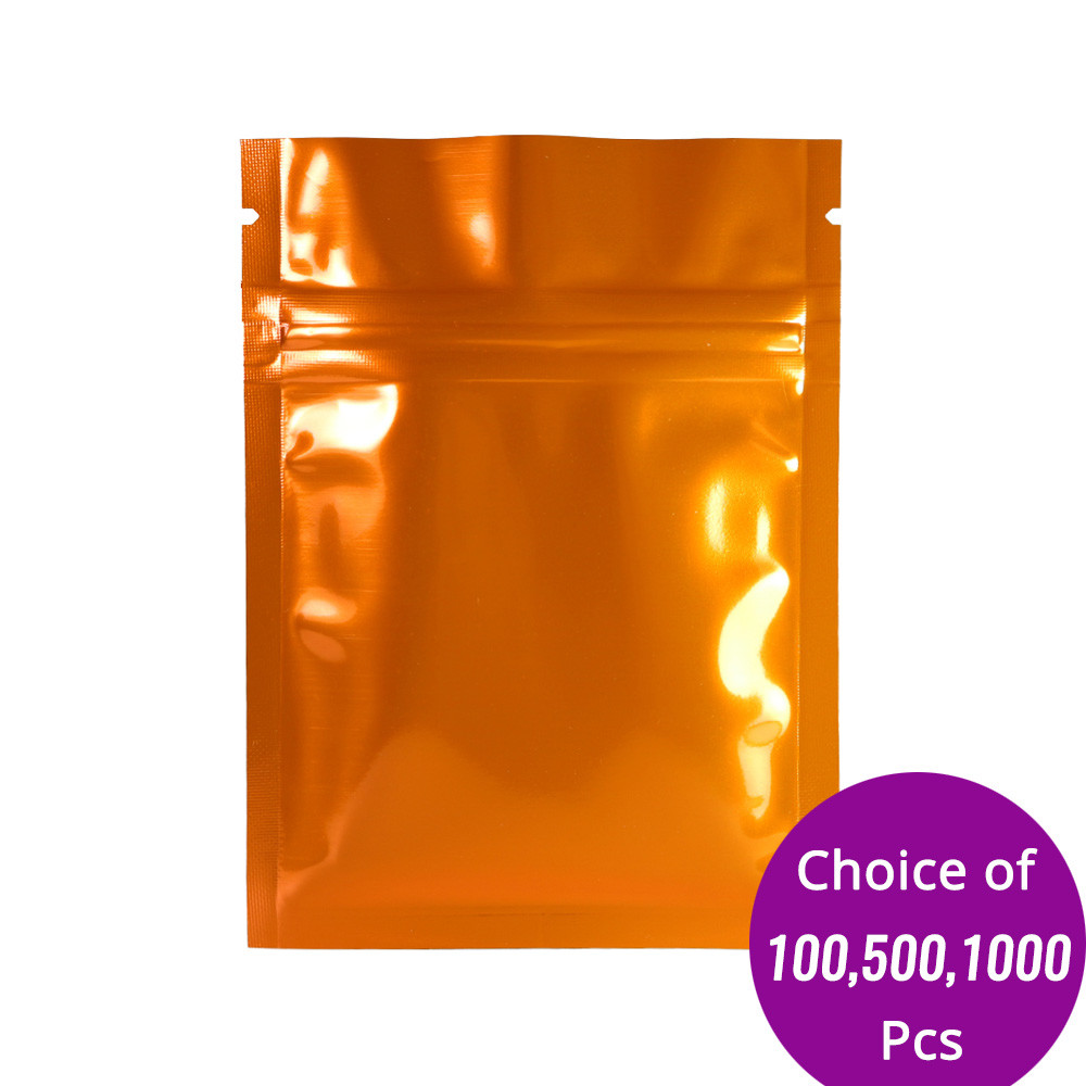 3x4in Both Sided Glossy Orange Foil Mylar Flat Zip lock Bag Wholesale O10