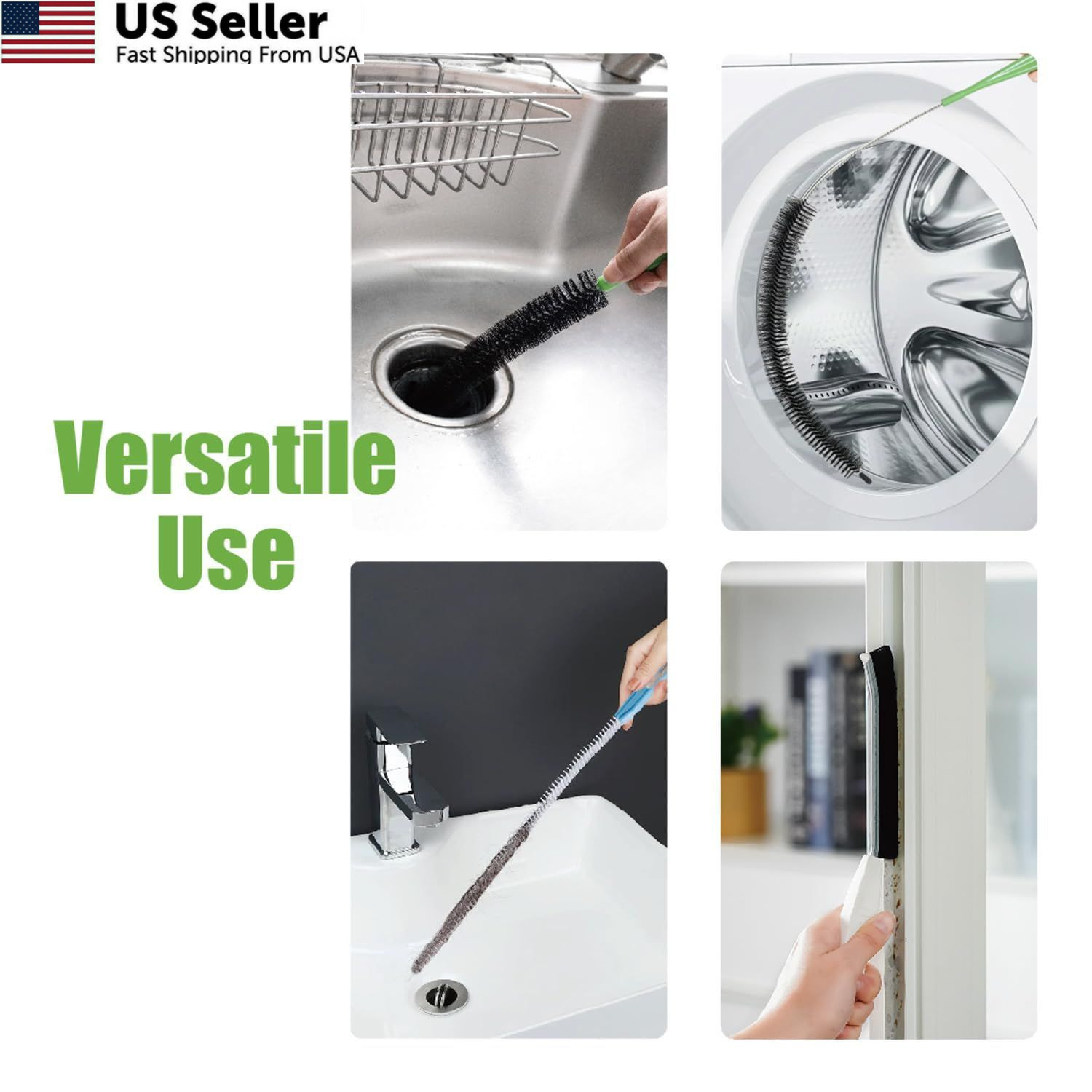 4pcs Flexible Cleaning Brush Set for Dryer Vents, Fridge Coils, HVAC Black