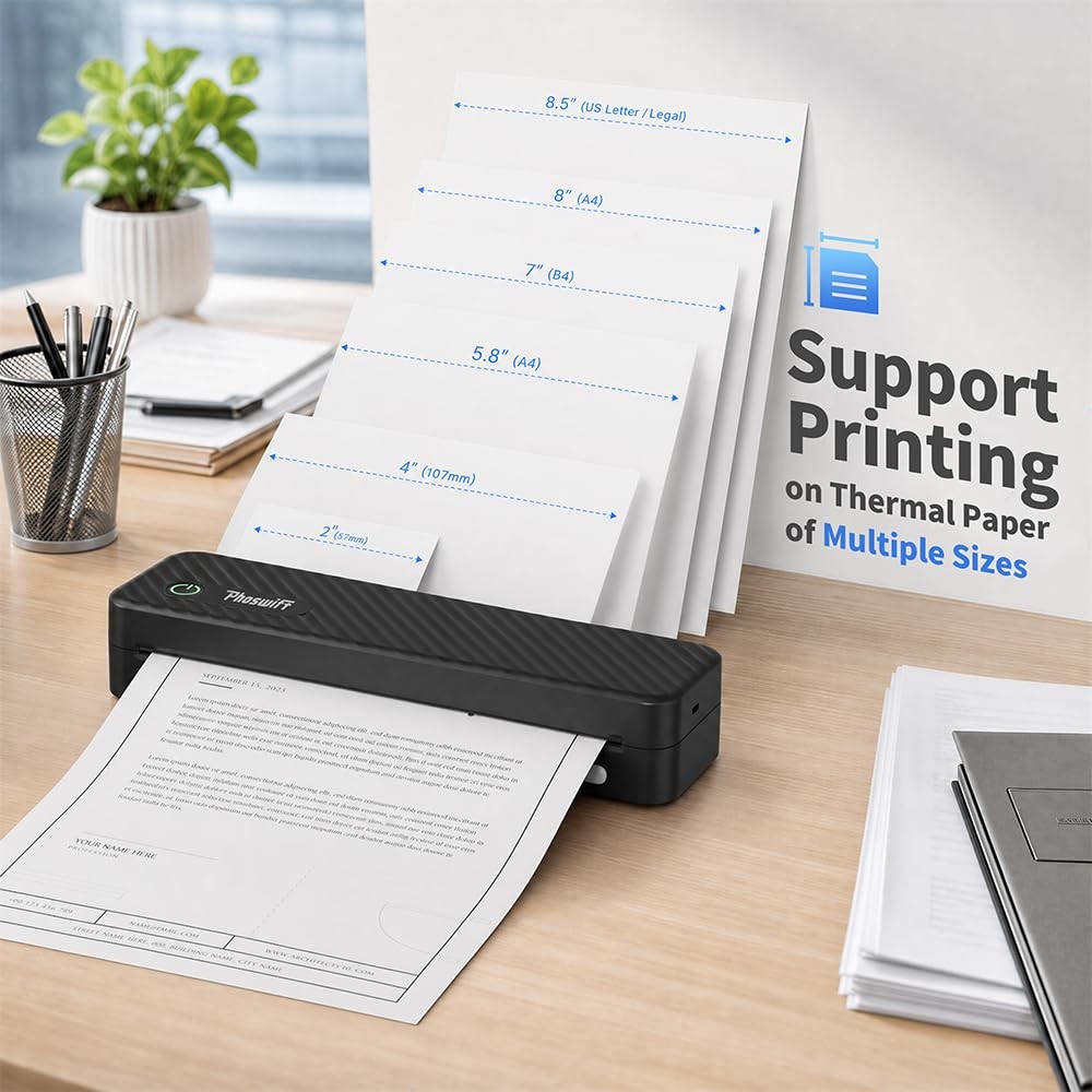 Phoswift Portable Thermal Printer For Laptop Inkless Bluetooth Printer Support