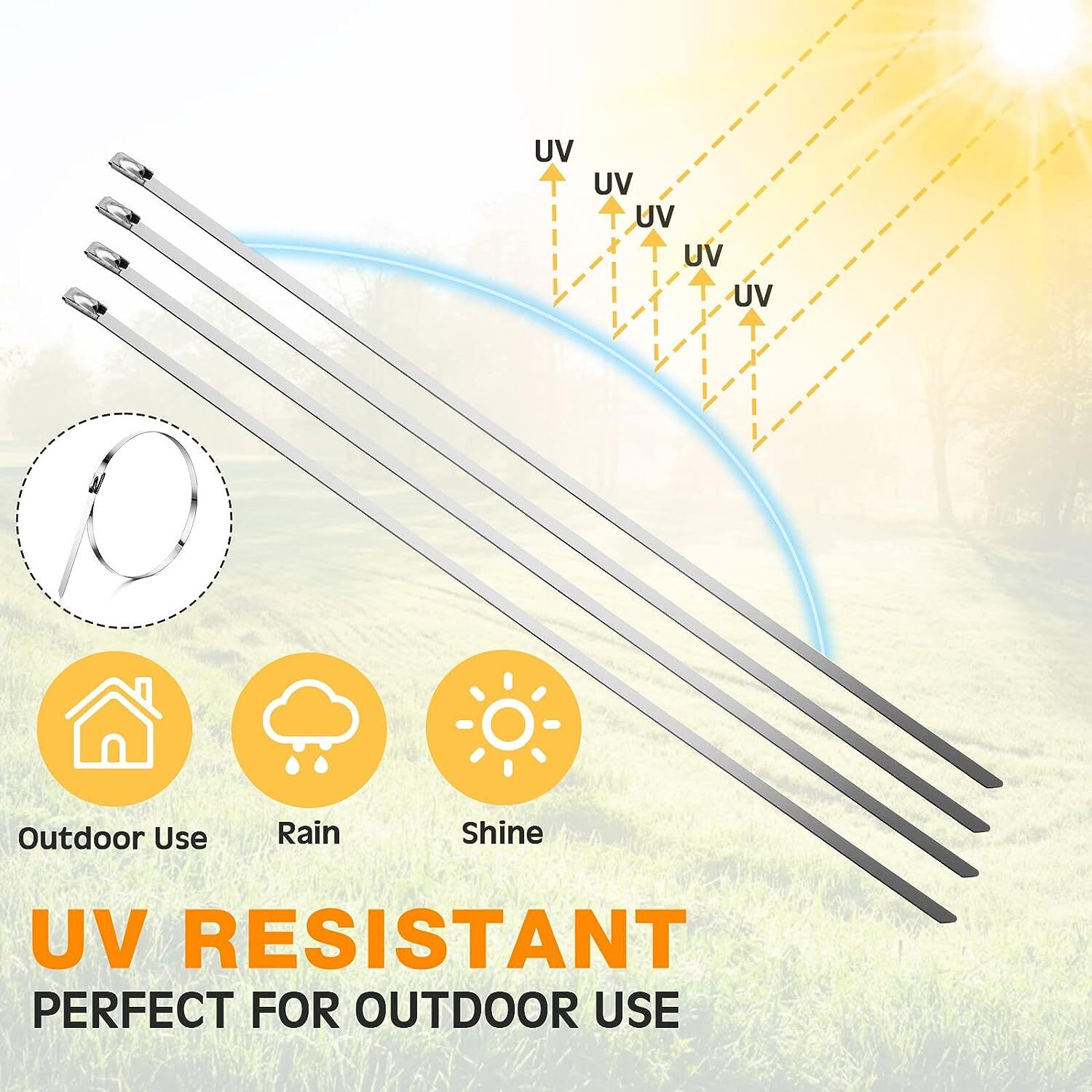 100 PCS 6″-20″ Metal Zip Ties Stainless Steel Heavy Duty Self-Locking Cable Ties