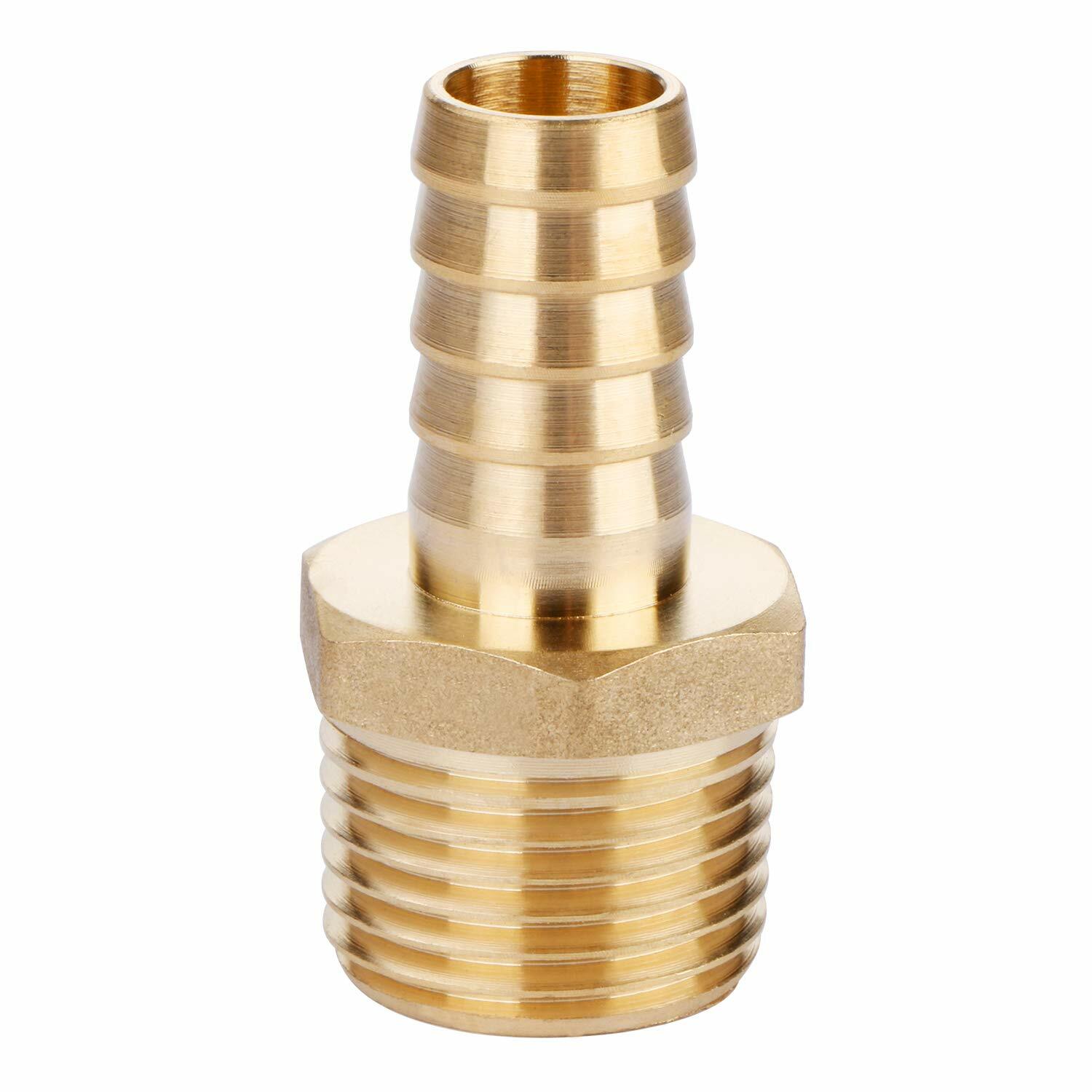 U.S. Solid 1pc Brass Pipe Fitting Adapter Coupler, 1/2″ Hose Barb x MNPT 1/2″