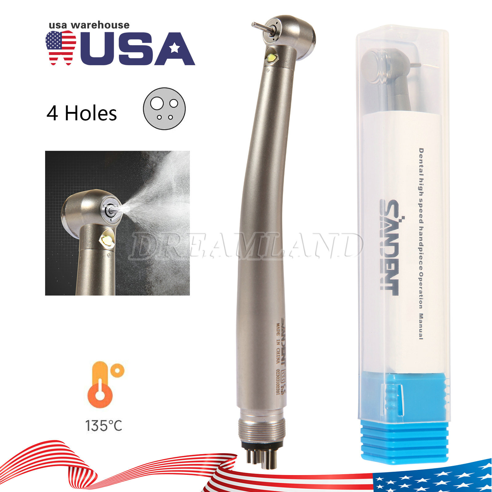 Dental Fiber Optic E-generator LED High Speed Handpiece Turbine 4 HOLE