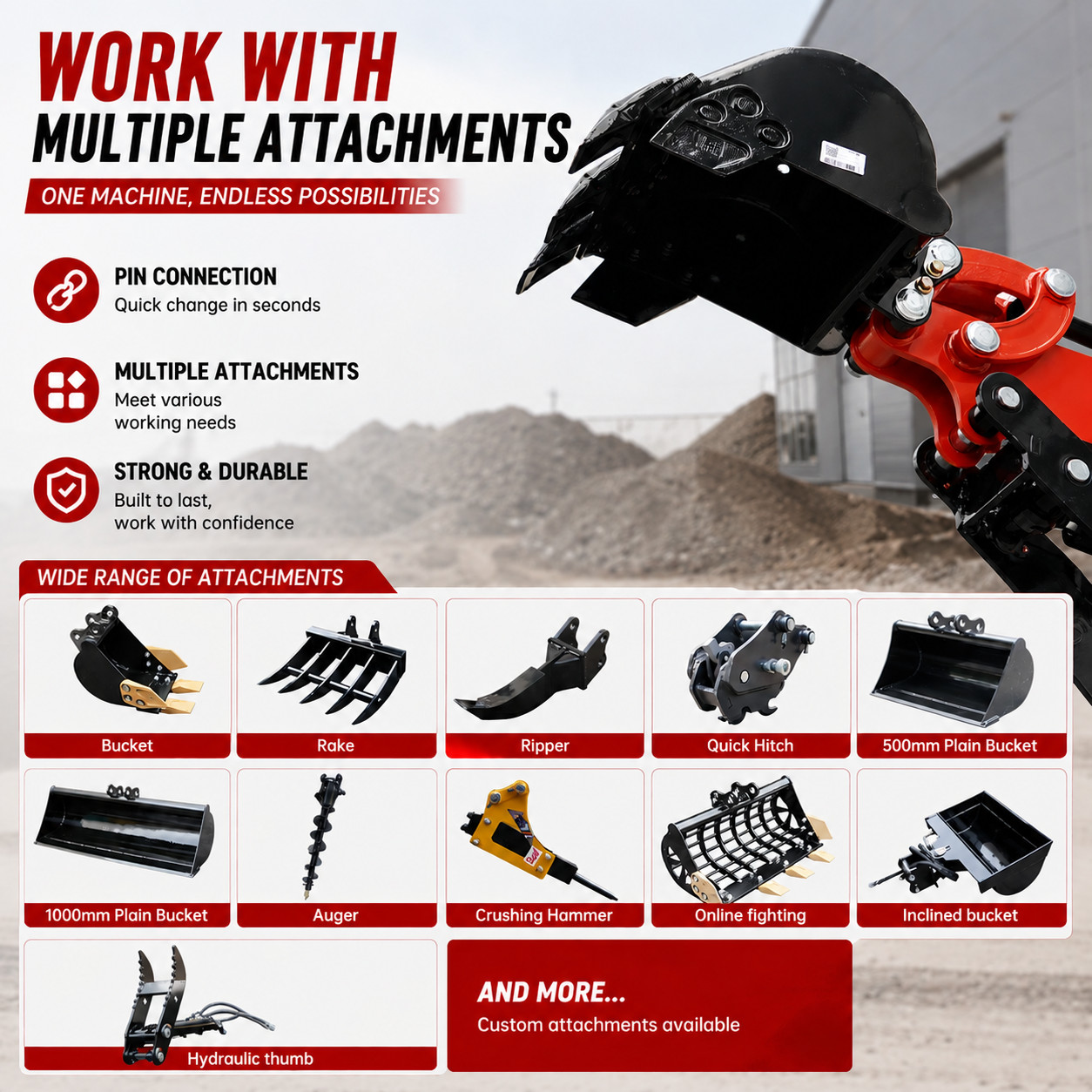 1.4Ton Mini Excavator Kubota EPA Hydraulic Thumb 5Attachments US Stock Free Ship