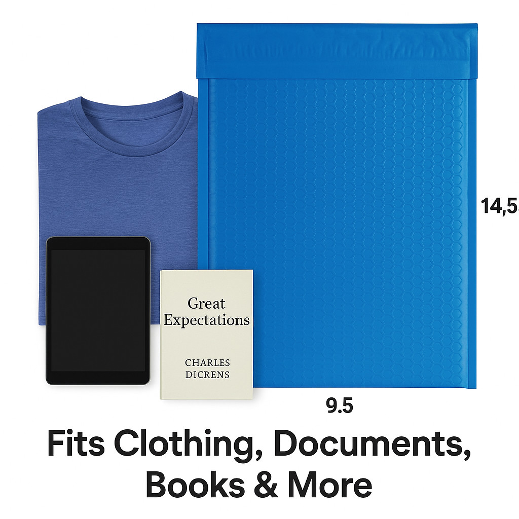 Blue Bubble Mailers 9.5” x 14.5” (9.5” x 13.5”) Waterproof Shipping Bags