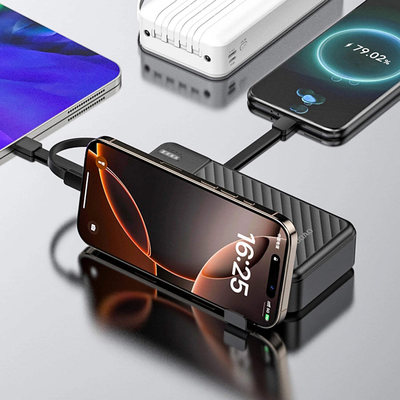Power Bank 20,000mAh with Built-in USB-C, USB-A & Lightning Cable External A