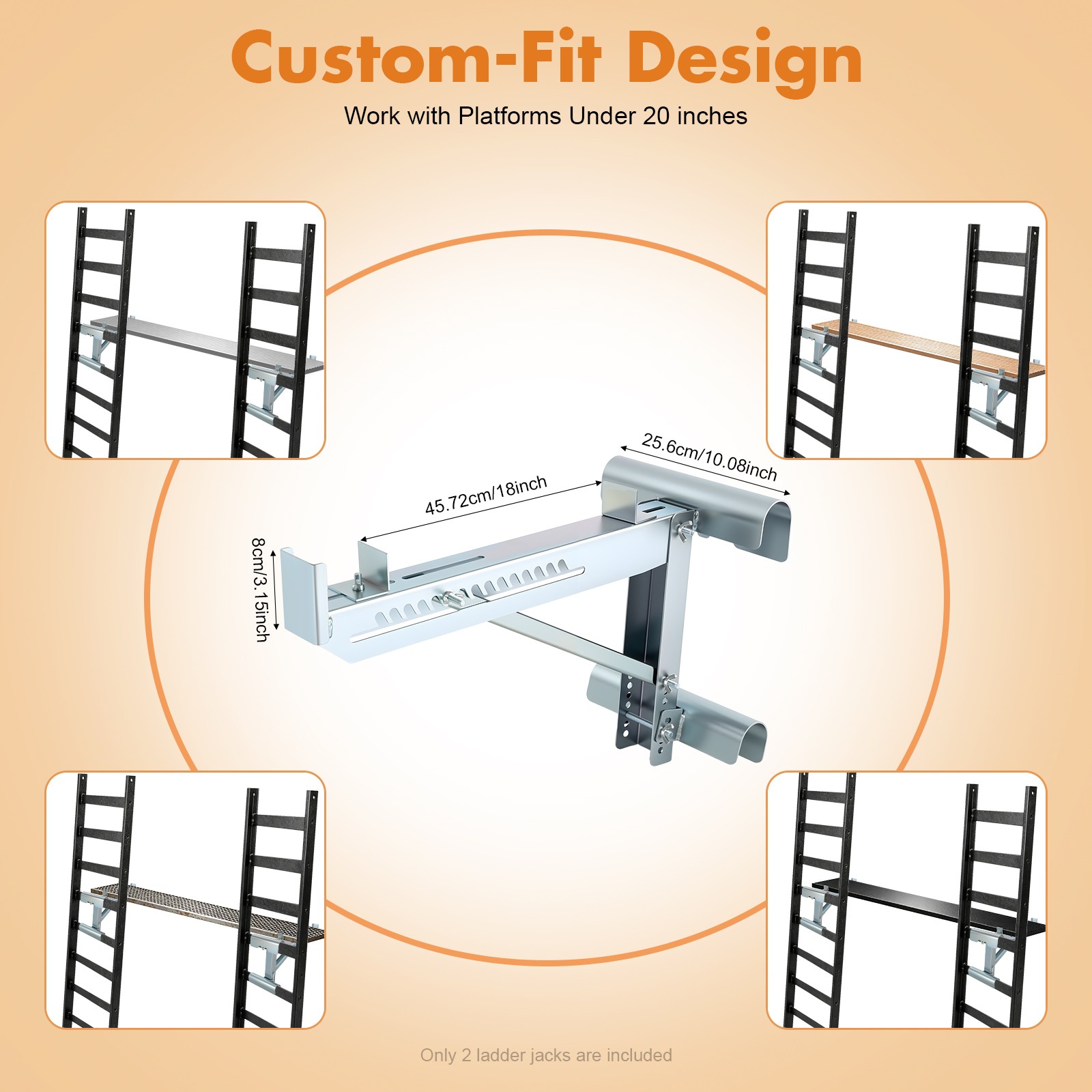 Pair of Heavy Duty Ladder Jacks 661lbs Capacity Scaffolding Bracket 2 Pcs US