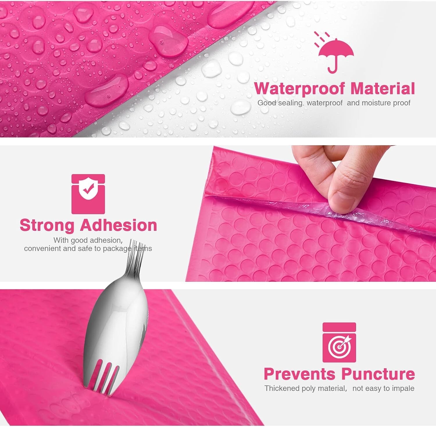 100 Pack Poly Bubble Mailer Padded Envelope Mailing Bags 6×10″ 6×9″ #0 Hot Pink