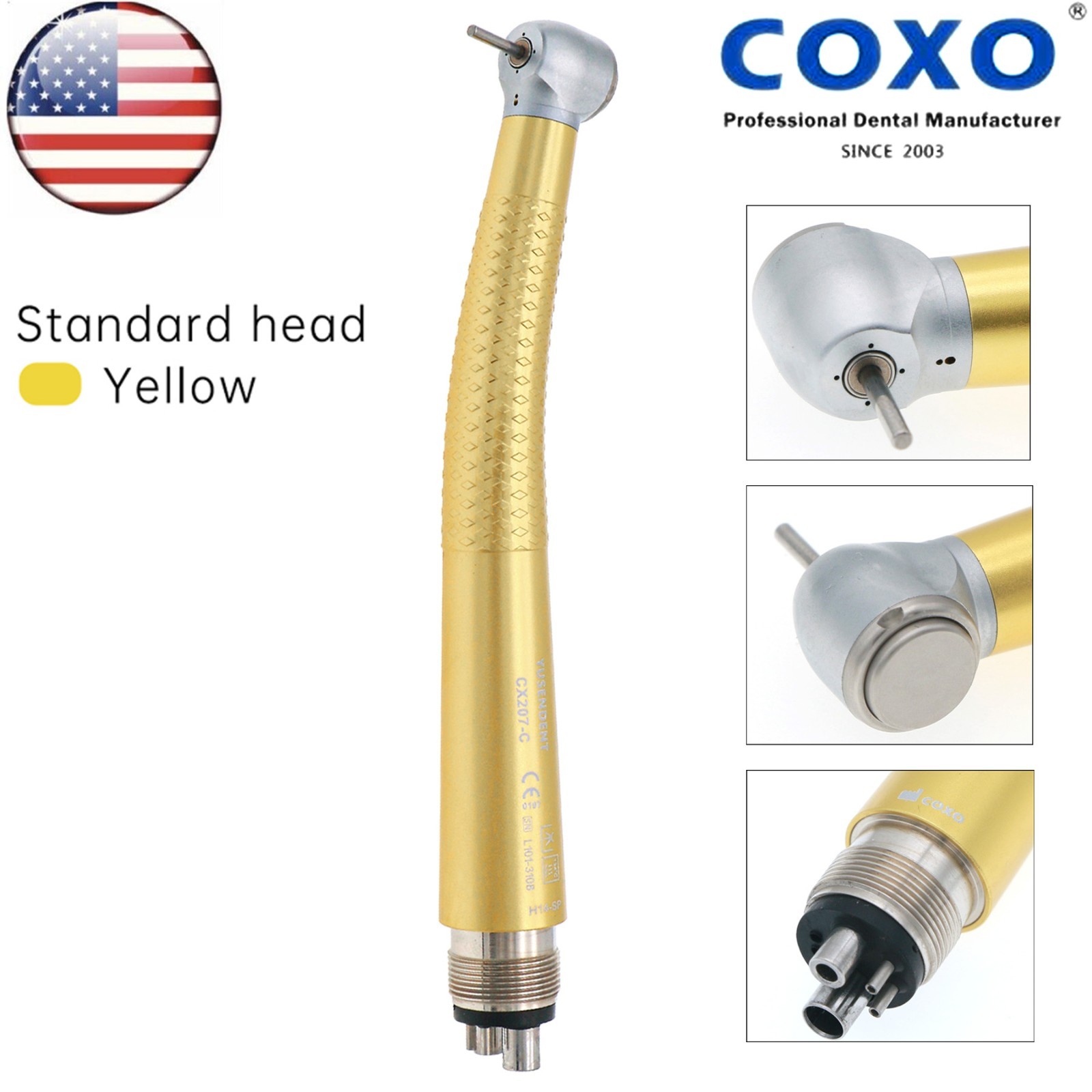 US COXO Dental High Speed Handpiece Air Turbine Anti-retraction 4 Hole Colorful