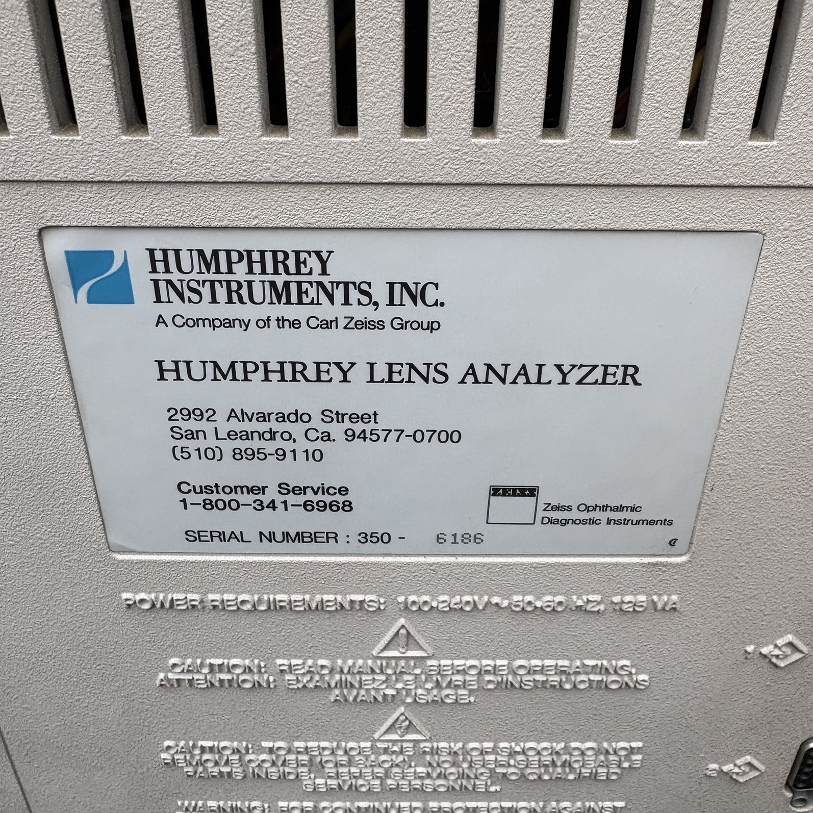 Humphrey Zeiss 350 Lens Analyzer Auto Lensometer (WORKS!)
