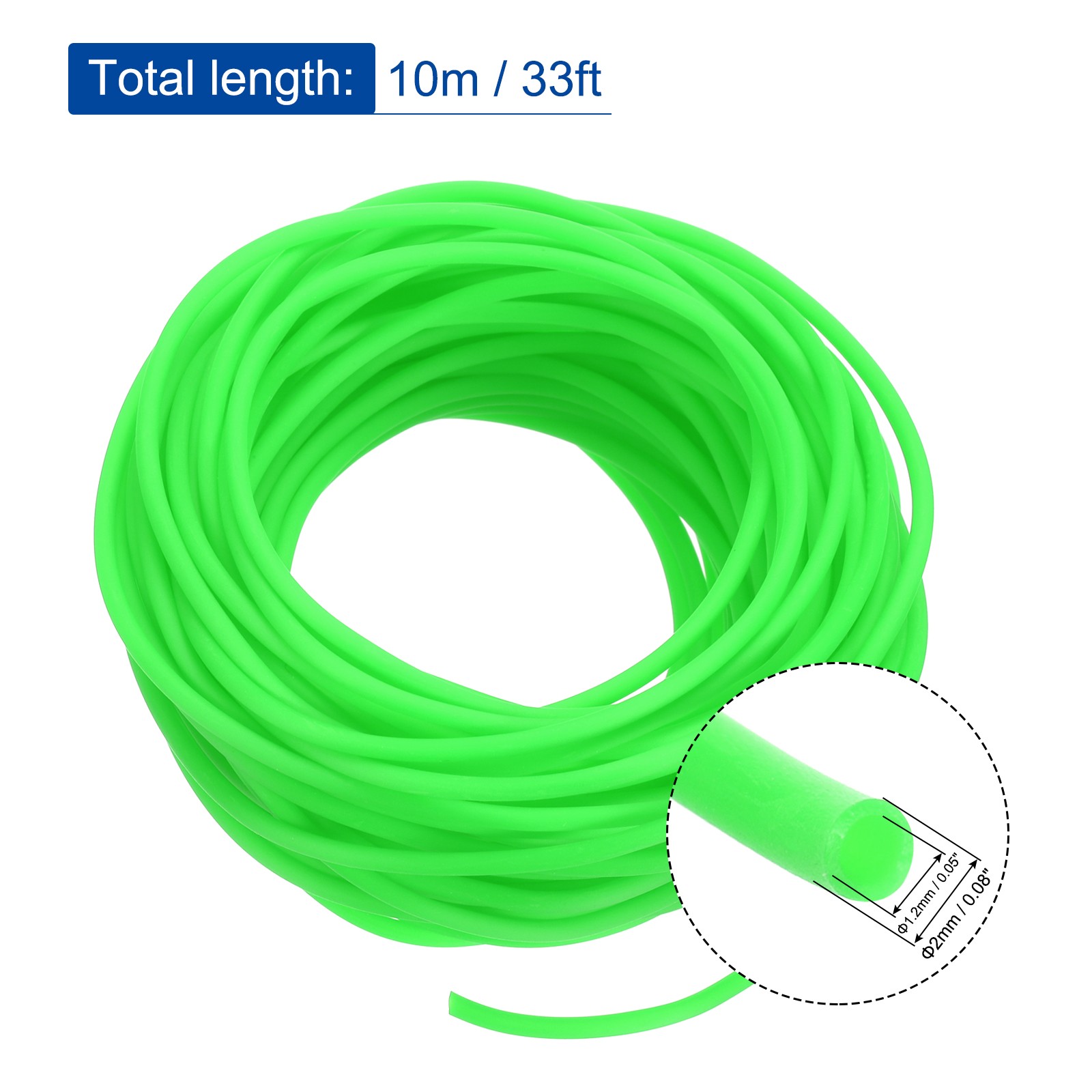 Rubber Cord Tube 33ft 2mm Dia 1.2mm Hole Light Green Hollow Tubing for DIY Craft