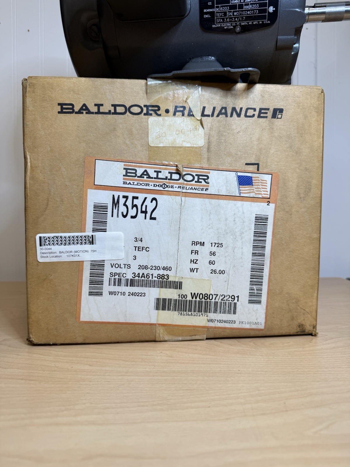 NEW! Baldor Reliance M3542 3/4 HP 1725 RPM 34A61-883 AC Electric Motor