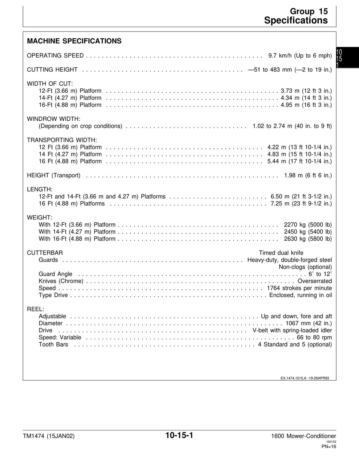John Deere 1600 Mower-Conditioner Service Manual TM1474 USB