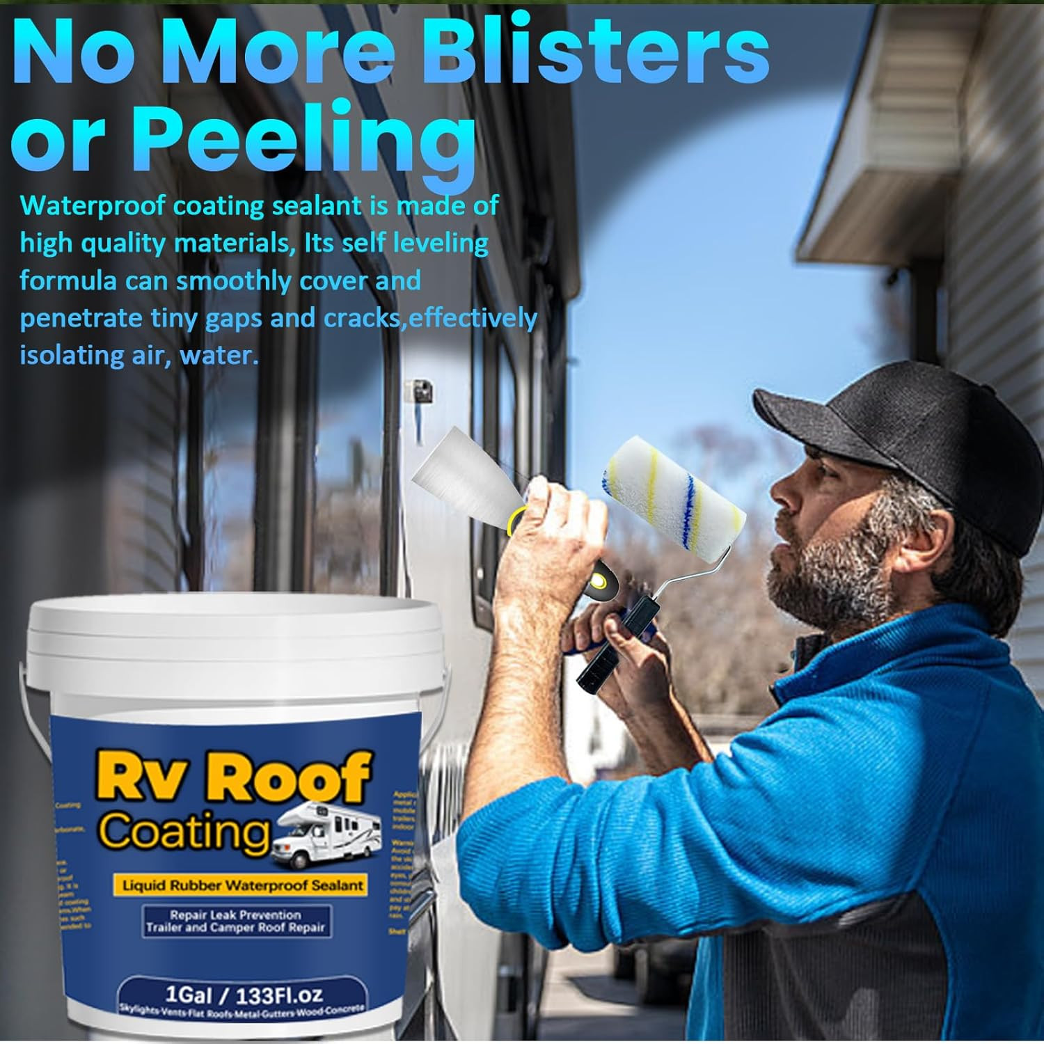 1Gal/133Fl.Oz Liquid Rubber Rv Roof Coating White Waterproof Sealant Camper Roof